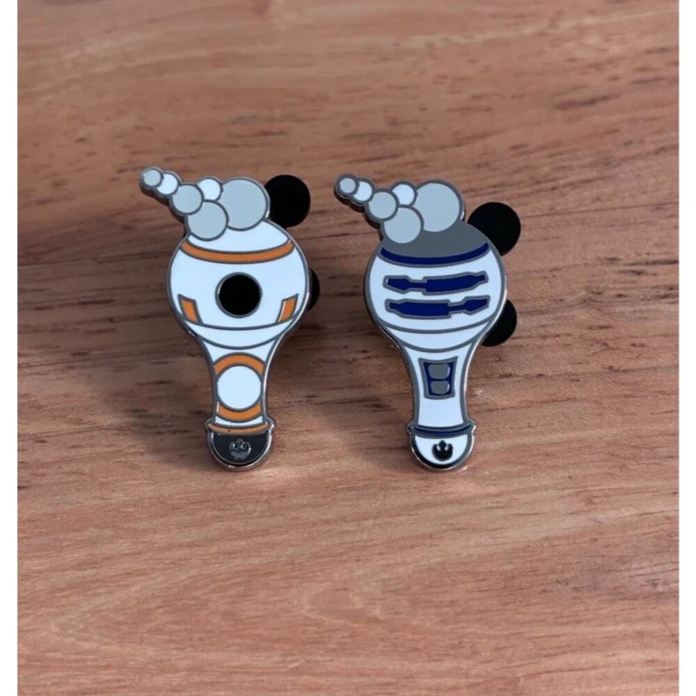 TWO Disney Parks Star Wars pins BB-8 & R2-D2 Droid Bubble Blower Hidden Mickey